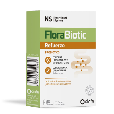 Complemento alimenticio a base de probióticos que previene o trata problemas gastrointestinales ayudando a equilibrar la flora intestinal.
