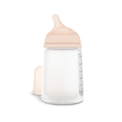 Biberón de 180 ml con tetina de silicona con semejanza al pezón materno